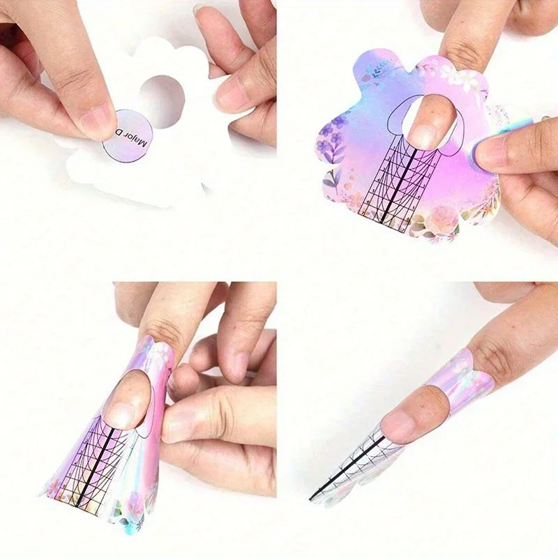 100-Pc French Nail Tip Stencil Stickers | UV Gel Extension Forms Nail Extension Forms QXL