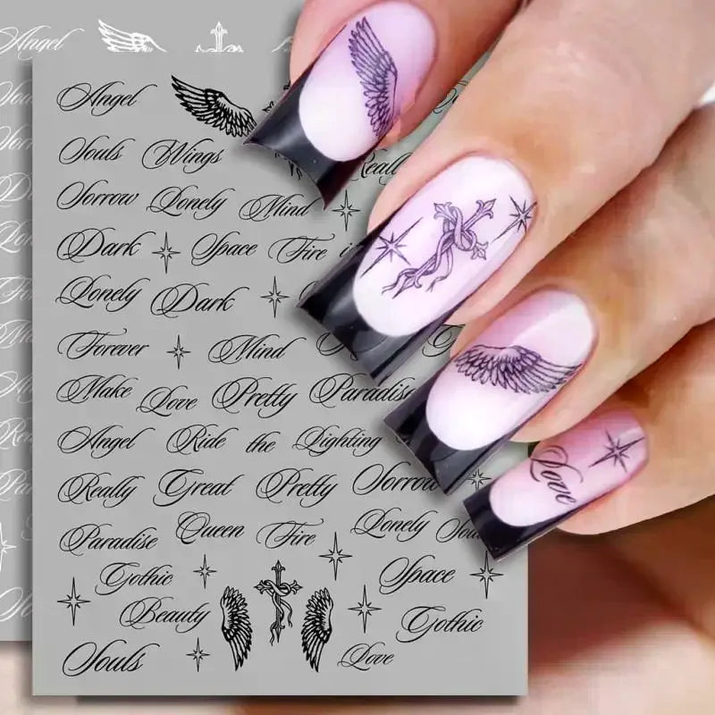 Holographic Y2K Nail Stickers – Angel Wings & Letter Designs Nail Art Stickers QXL