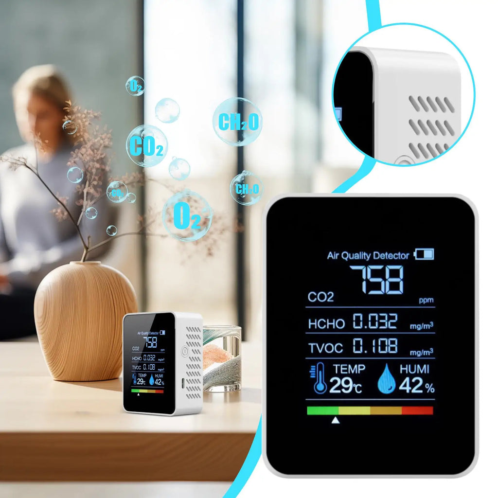 5-in-1 Digital Air Quality Monitor | CO2 TVOC HCHO Detector Air Quality Monitor QXL
