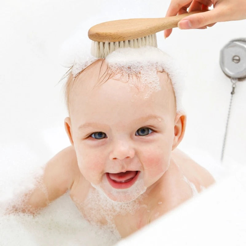 Newborn Baby Beech Wood Brush & Soft Wool Scalp Massager Baby Hair Brush QXL