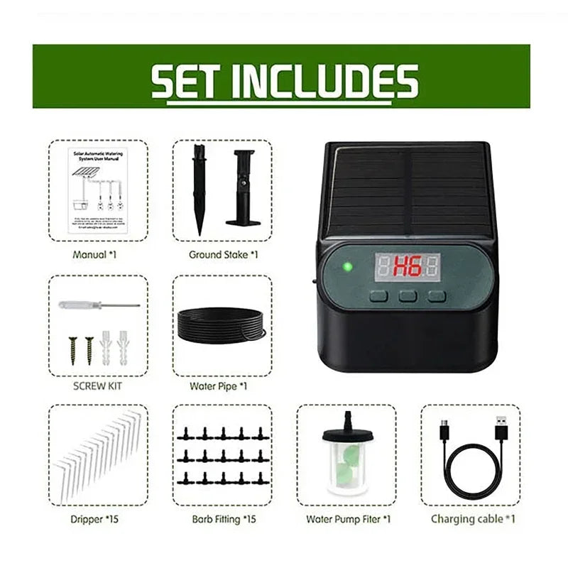 Solar Auto Drip Irrigation Kit | Timer Garden Watering System Drip Irrigation Kit QXL set