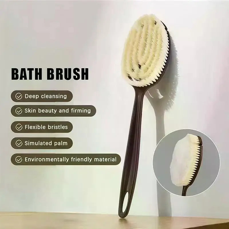 2-in-1 Long Handle Back Scrubber – Natural Coconut Bristle Bath Brush Bath Scrubber Brush QXL