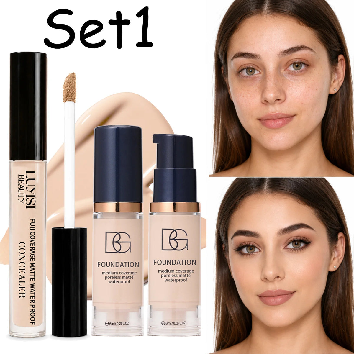 2-Pc Waterproof Concealer & Foundation Set | Full Coverage Matte Foundation & Concealer Set QXL set 1