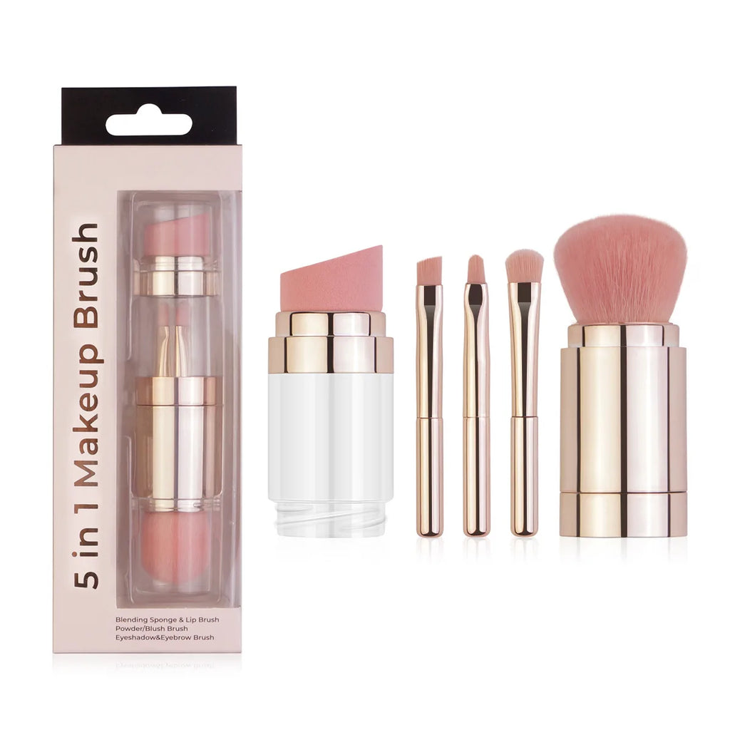 5-in-1 Detachable Travel Makeup Brush Set | Vegan Bristles Travel Makeup Brush Set QXL Rose Gold