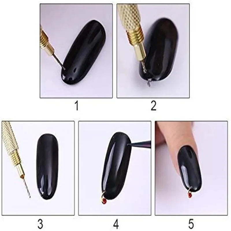 Gold Nail Dangle Drill Hole Maker | Stainless Steel Manicure Tool Nail Art Drill Tool QXL