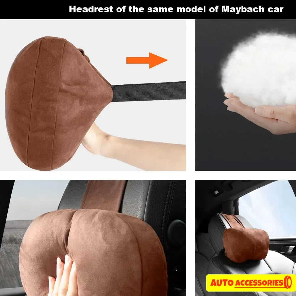 Car Headrest Neck Cushion | Maybach-Style Suede Pillow Car Neck Cushion QXL
