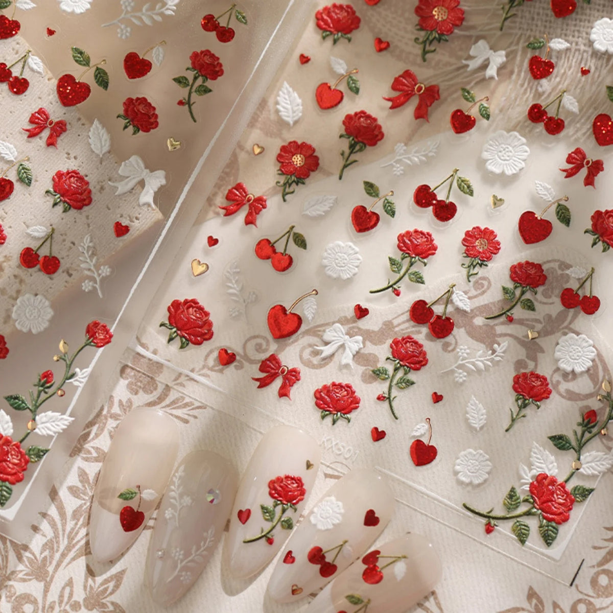5D Vintage Rose & Bow Nail Art Stickers | Self-Adhesive Decals Nail Art Stickers QXL