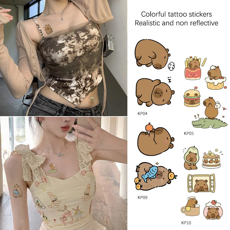 10-Sheet Capybara Temporary Tattoos for Kids | Party Favors Temporary Tattoo Stickers QXL