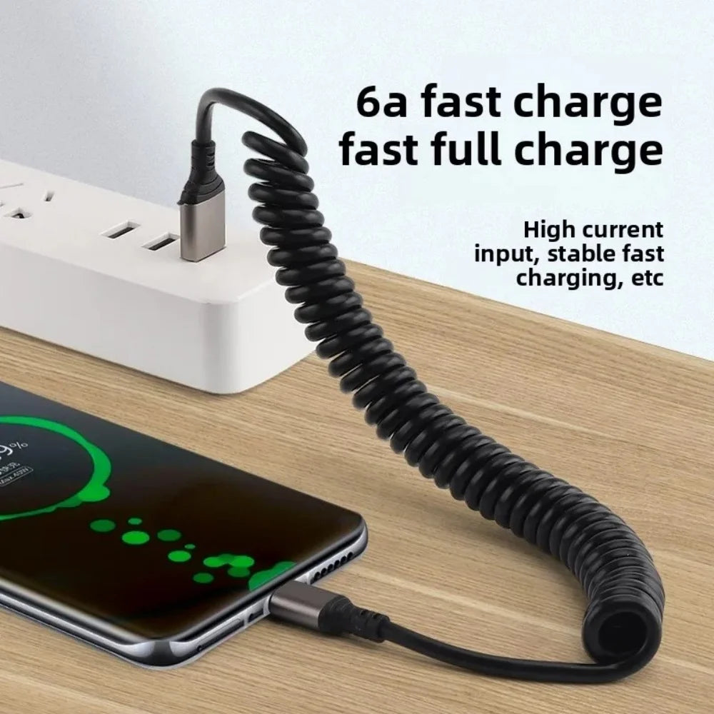 1M Coiled Spring USB-C to USB-C Cable | 6A Fast Charging USB-C Charging Cable QXL
