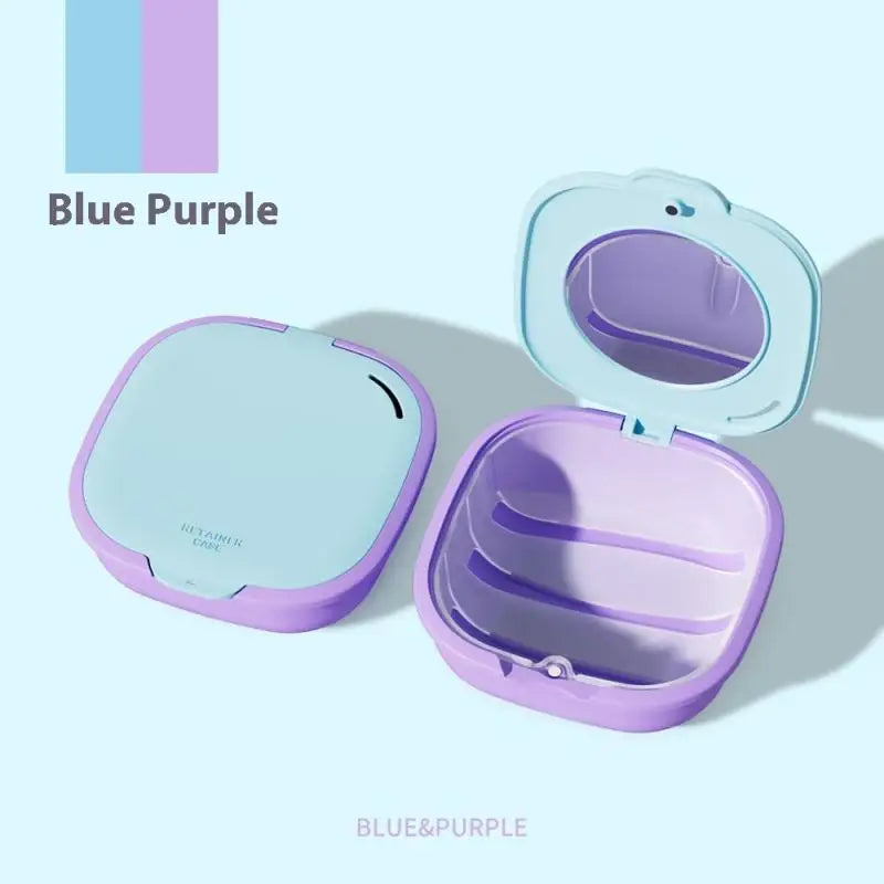 Retainer Case with Drain Basket & Mirror | Dental Storage Box Retainer Storage Case QXL Light purple