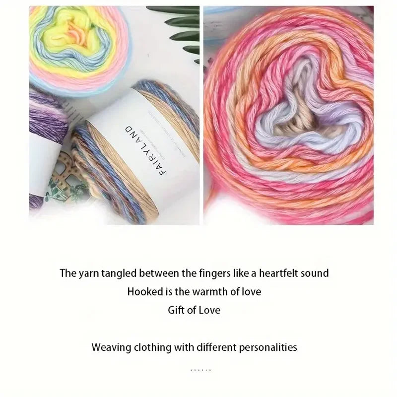 2-Pack Gradient Rainbow Cake Yarn | Soft Polyester Crochet Yarn Craft Knitting Yarn QXL
