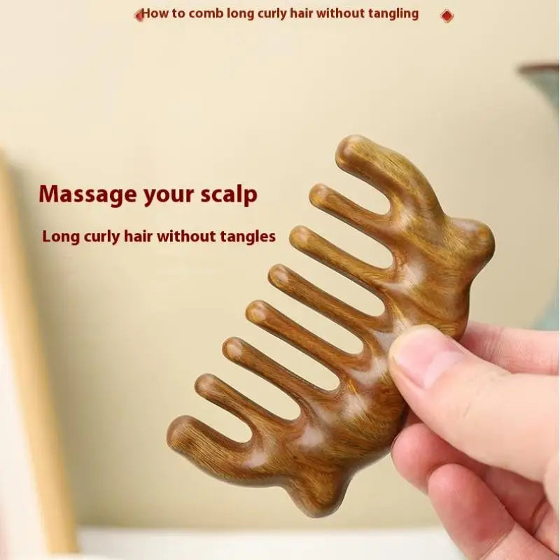 Sandalwood Cat Ear Gua Sha Comb | Wide Tooth Scalp Massager Gua Sha Massage Comb QXL