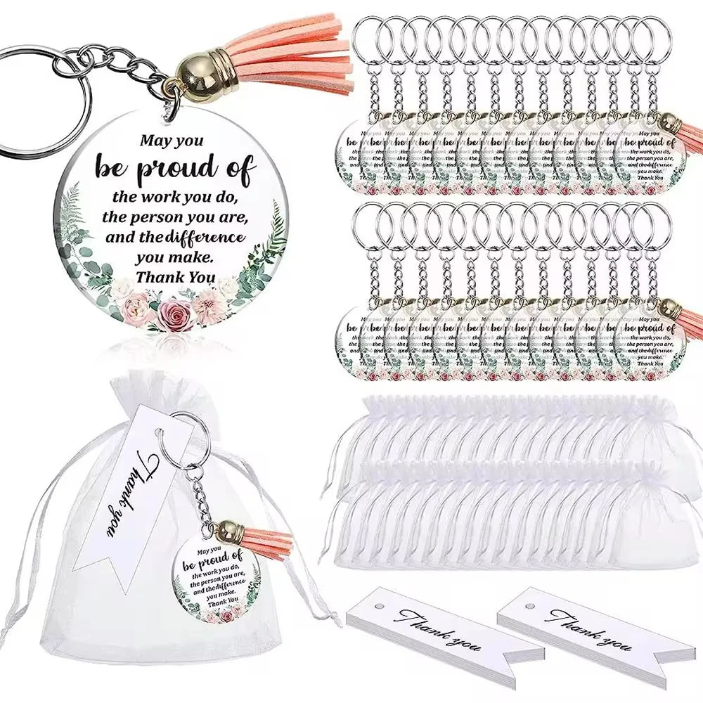 48-Piece Acrylic Thank You Cards & Inspirational Keychains Set Acrylic Gift Set QXL 48Pcs S
