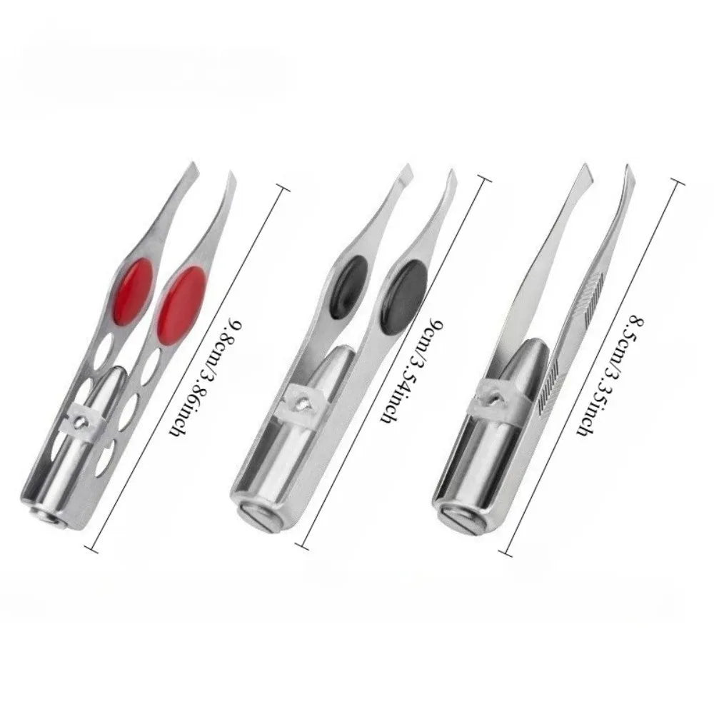 LED Eyebrow Tweezers | Stainless Steel Slanted Tip with Light LED Eyebrow Tweezers QXL
