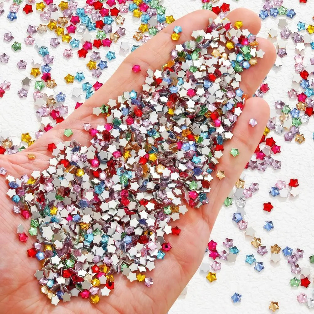 50-Pack 3D Star Nail Rhinestones 3mm Colorful Glitter Gems Nail Art Rhinestones QXL