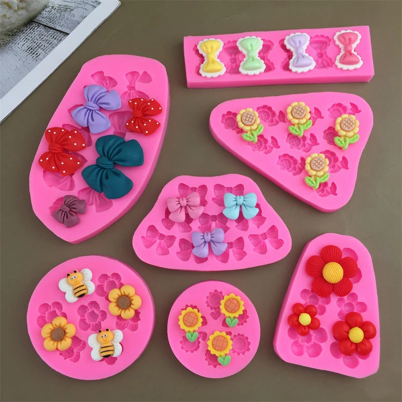 Cartoon Flowers Bow Bee Fondant Silicone Mold | Cake Decor Fondant Silicone Mold QXL