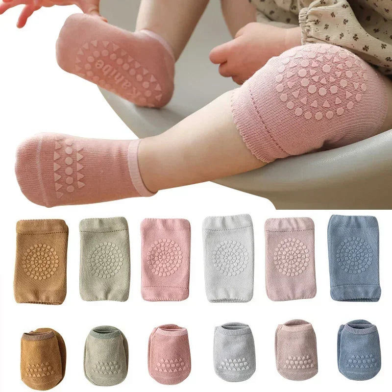 Baby Knee Pads & Anti-Slip Socks Set | Cotton Crawling Protector Baby Knee Pad Set QXL