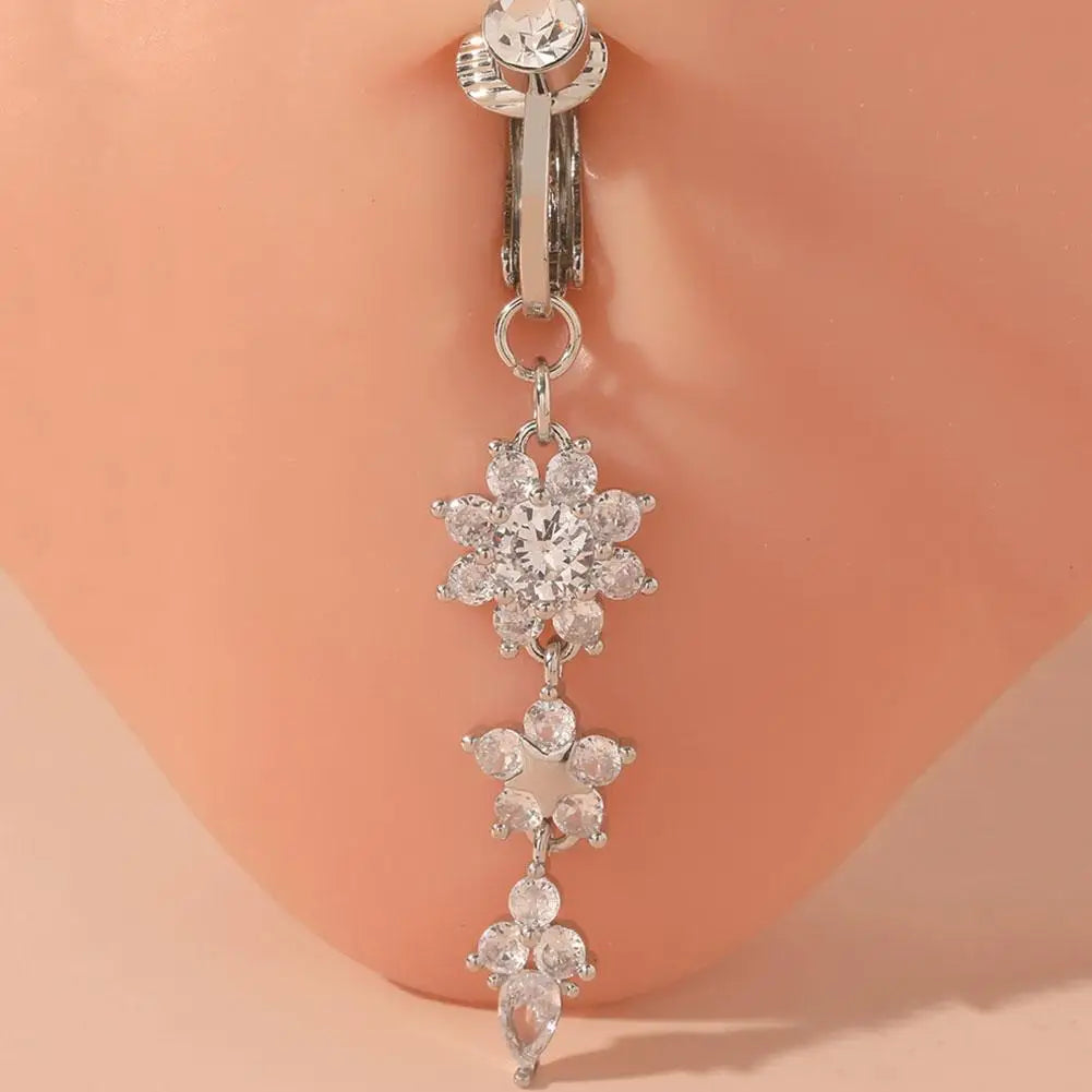 Clip-On Crystal Dangle Belly Button Ring | No Piercing Needed Clip-On Navel Ring QXL