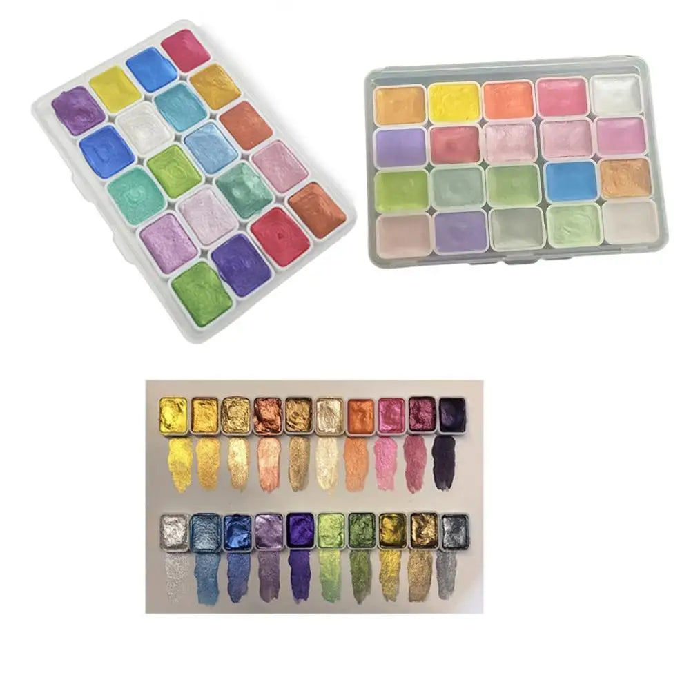 20-Color Pearl Shimmer Solid Watercolor Paint Set | Nail & Art Watercolor Paint Set QXL
