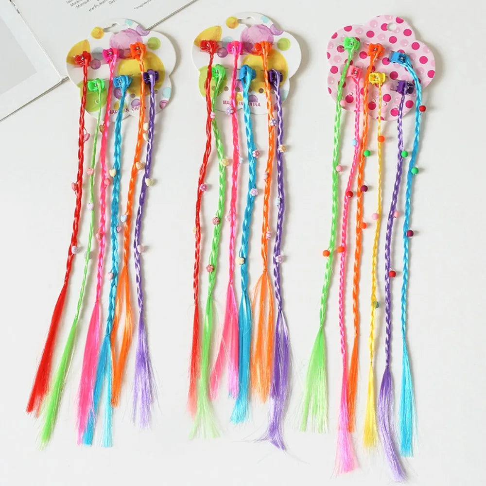 Girls Rainbow Clip-In Braided Hair Extensions – 6-Pack Clip-In Hair Braids QXL