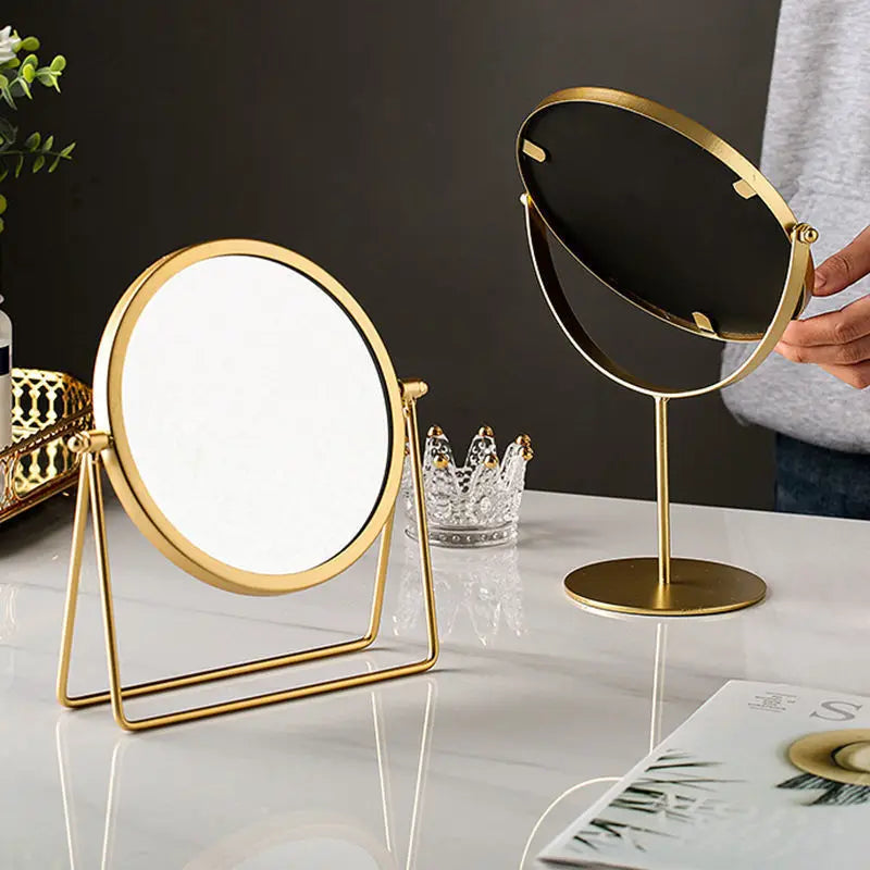 360° Rotating Desktop Vanity Mirror | Iron Frame, Gold & Black Desktop Vanity Mirror QXL