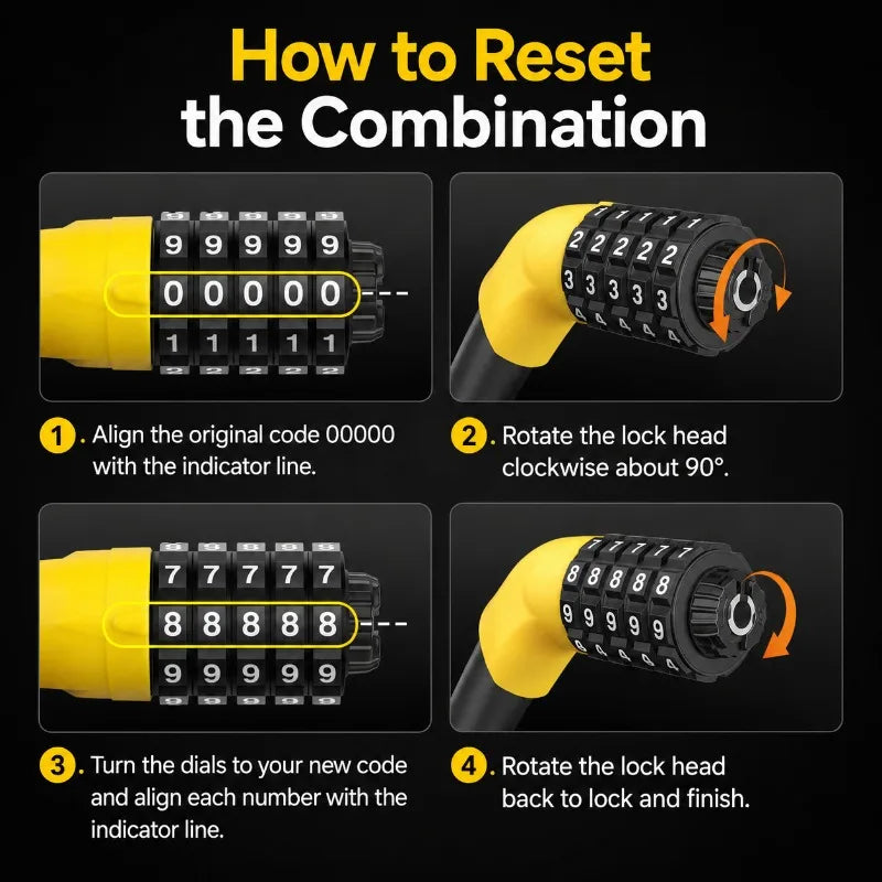 5-Digit Combination Bike Lock | 17mm PVC Cable Lock Combination Bike Lock QXL