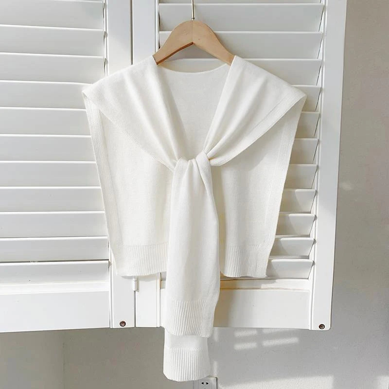 Korean Knit Shawl Cape | Women's Lightweight Shoulder Scarf Knit Shoulder Shawl QXL White
