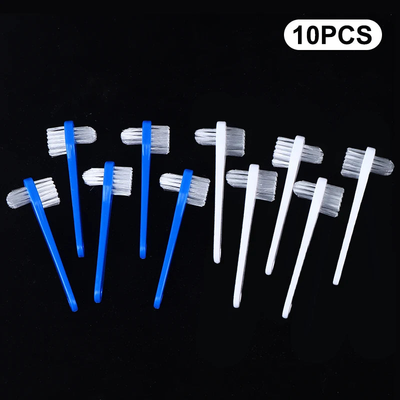 10-Pack Double-Sided Denture & Retainer Cleaning Brushes Denture Cleaning Brush QXL blue and white