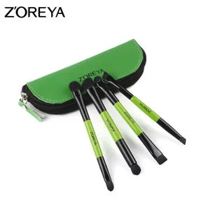 ZOREYA 4-Piece Colorful Makeup Brush Set | Horsehair Gift Makeup Brush Set QXL green