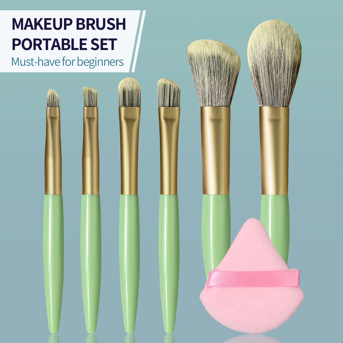 KOSSHOW 7-Pc Makeup Brush Set | Green Handle & Powder Puff Makeup Brush Set QXL green