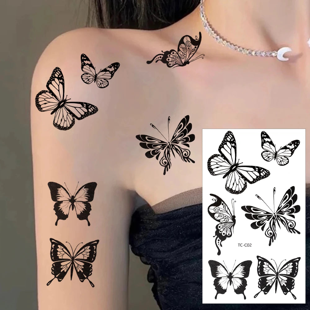 30-Pack 3D Black Butterfly Temporary Tattoos | Waterproof Temporary Tattoo Stickers QXL
