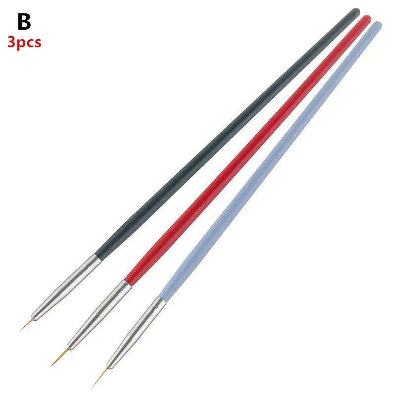 3-Piece Fine Nail Art Liner Brush Set | UV Gel Detail Painting Nail Art Liner Brush QXL B
