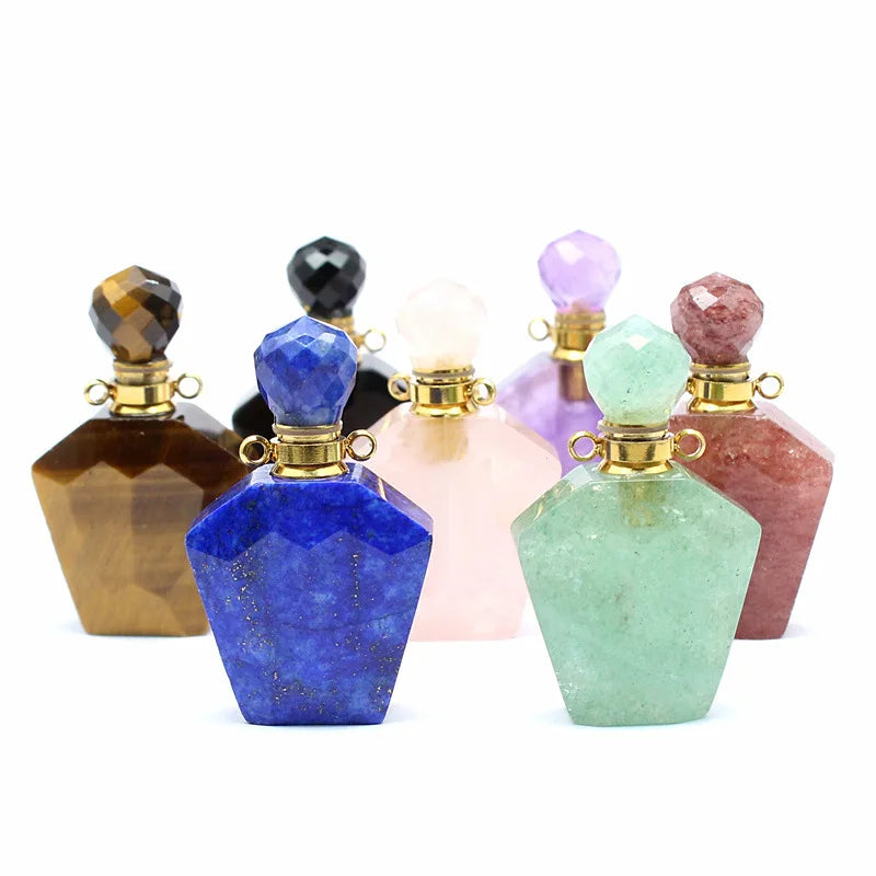 Faceted Crystal Essential Oil Pendant Necklace | Perfume Bottle Aromatherapy Pendant QXL
