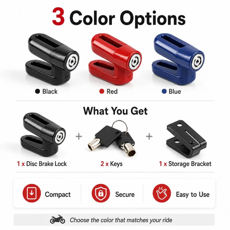 Mini Disc Brake Lock for Bike, E-Bike & Scooter | 2 Keys Disc Brake Lock QXL