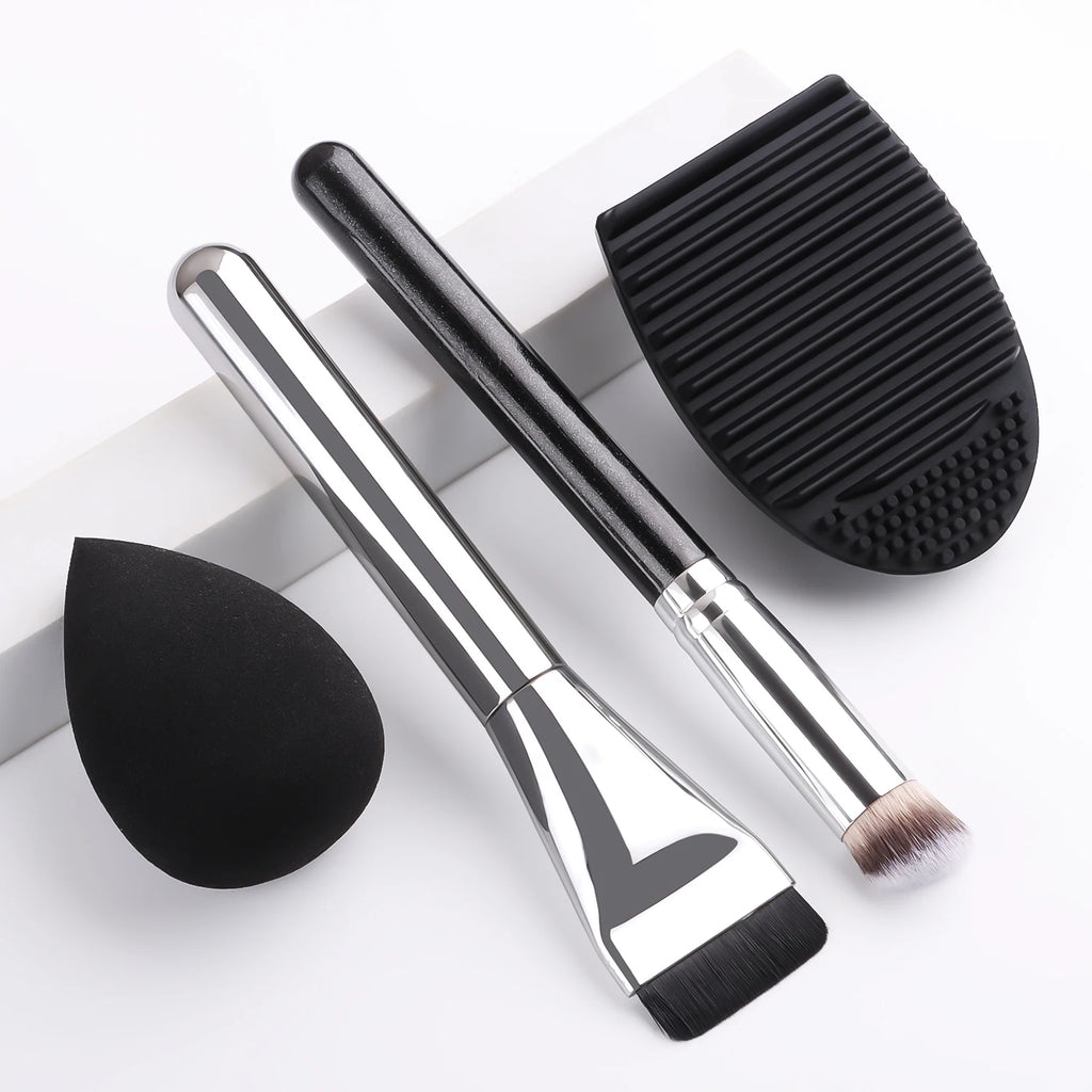 Ronshadow Foundation Brush, Palette & Spatula 4-Pc Set Makeup Brush Set QXL