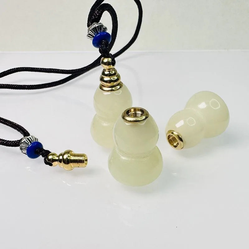 Jade Gourd Pendant Necklace | Refillable Essential Oil Vial Essential Oil Necklace QXL