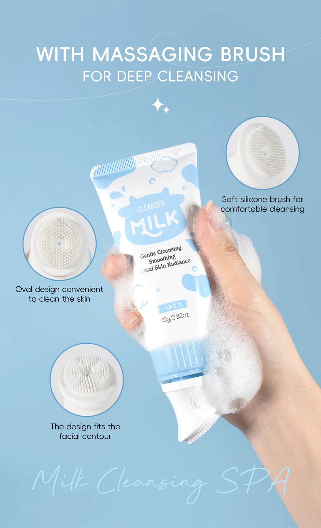 Laikou Milk Foam Face Cleanser | Oil Control & Pore Care 80g Foaming Facial Cleanser QXL