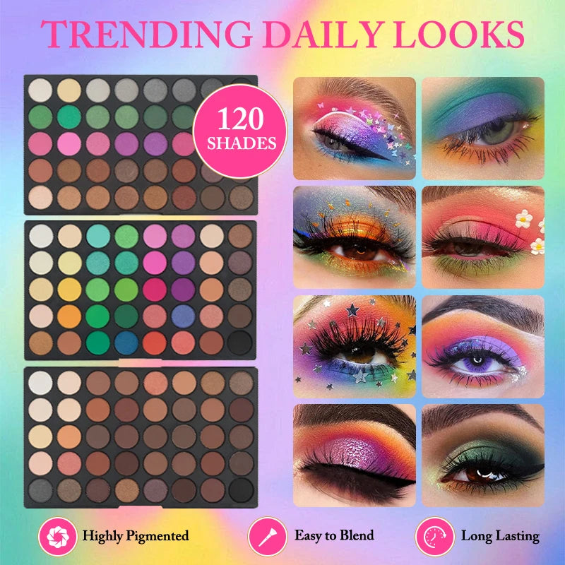 120-Color 3-Layer Eyeshadow Palette | Matte & Shimmer Kit Eyeshadow Palette QXL