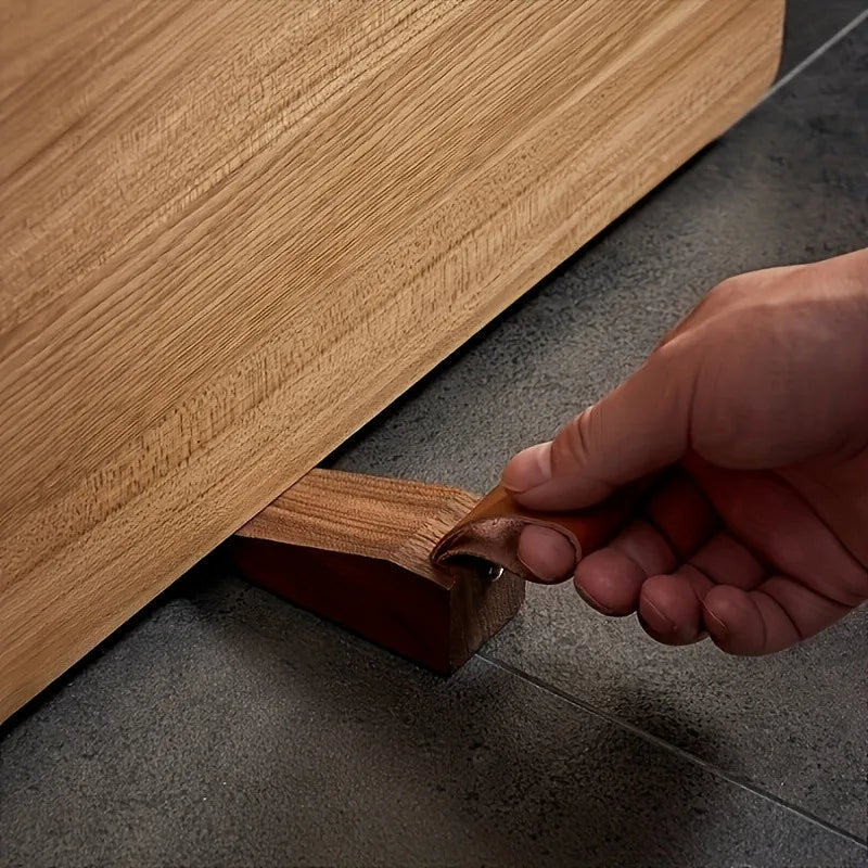 Wooden Door Stopper with Leather Ring & Non-Slip Rubber Base Wooden Door Stopper QXL
