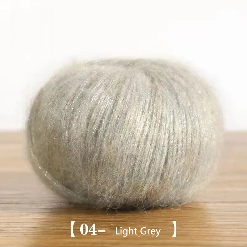 100% Mohair Yarn Ball 25g | DIY Knitting Weaving Glitter Wool Mohair Craft Yarn QXL Light Grey