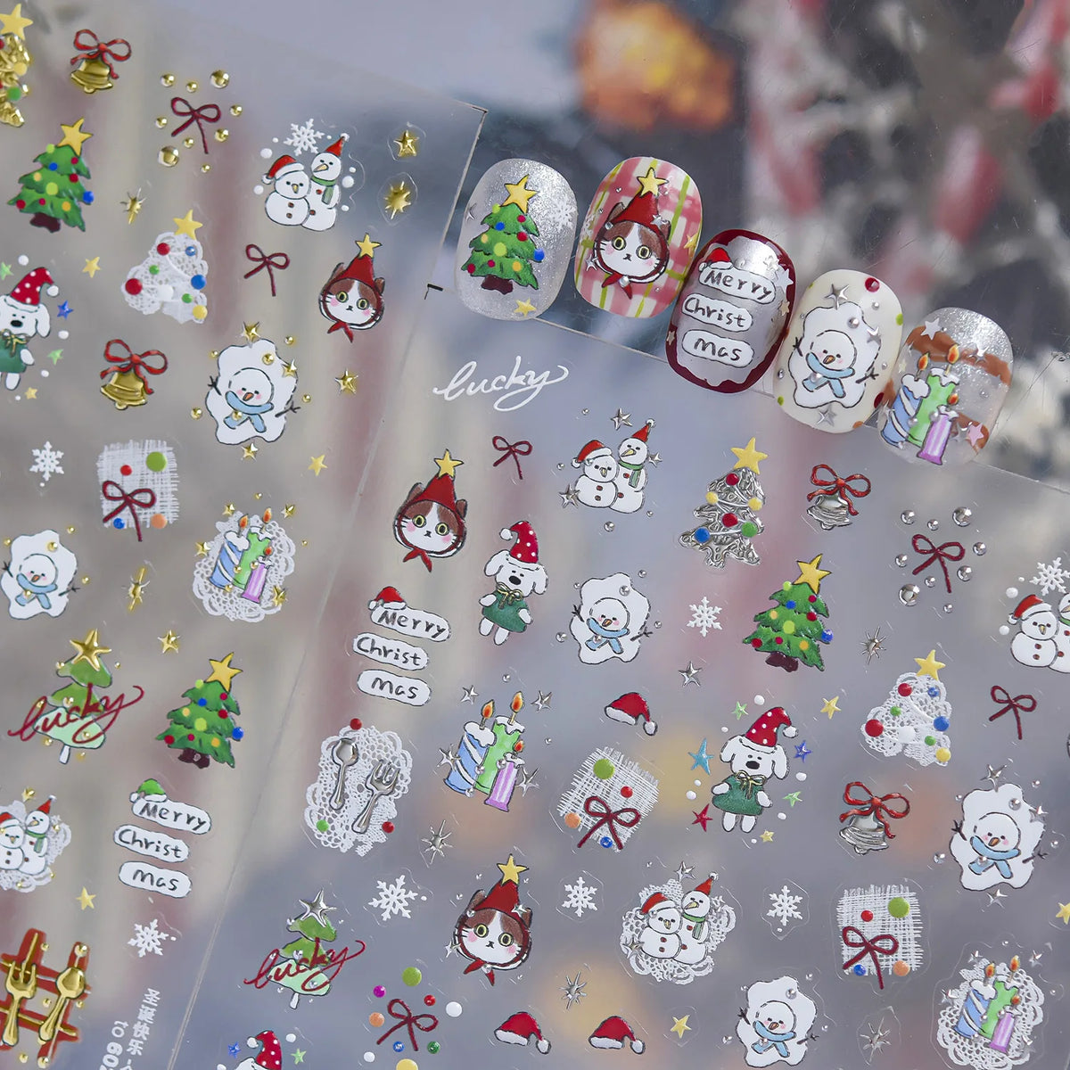 5D Christmas Nail Stickers | Snowman, Cat & Xmas Tree Decals Nail Stickers QXL