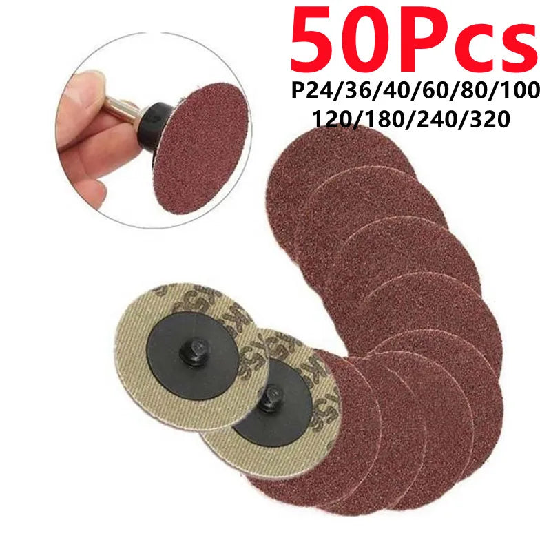 50-Pc 2" Quick Change Sanding Discs | 10 Grits P24–P320 Abrasive Sanding Discs QXL