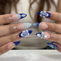 24-Pc Aurora Flower Almond Press-On Nails | French Tip Press-On Nail Set QXL JP3907