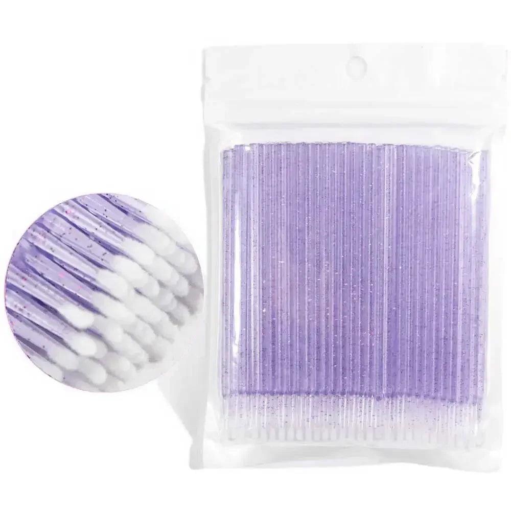 100-Pack Disposable Micro Brushes for Eyelash Extensions Lash Extension Brushes QXL Crystal Purple100pcs