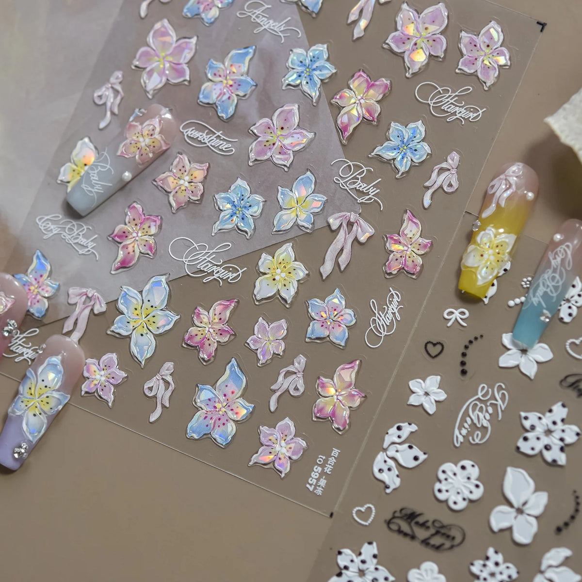 5D Nail Art Stickers – Floral, Holographic & Letter Decals Nail Art Stickers QXL