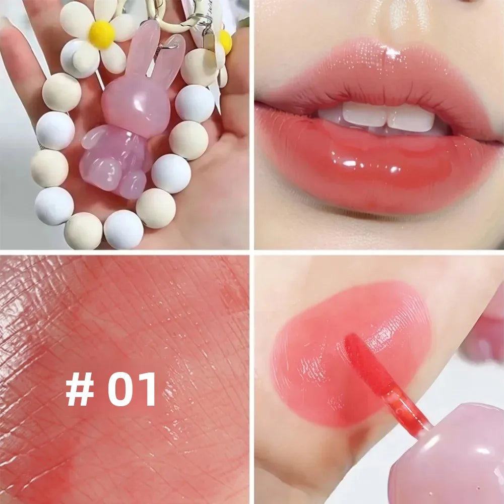 SAM SUGAR Rabbit Keychain Lip Gloss – Mirror Glaze & Moisturizing Keychain Lip Gloss QXL