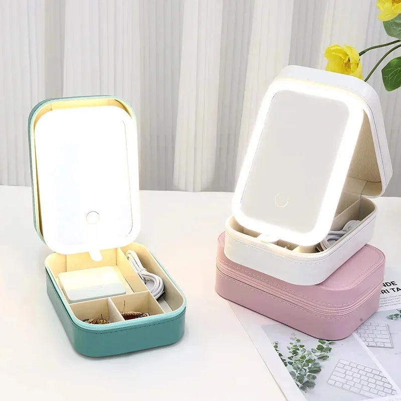 Portable Makeup Storage Box with LED Mirror | 3 Light Modes Makeup Storage Case QXL