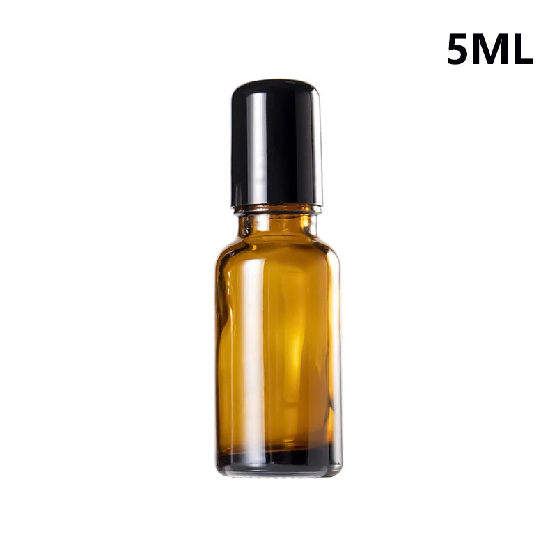 Amber Glass Roller Ball Bottle | Essential Oil & Cosmetic Applicator Glass Roller Bottle QXL 5ml