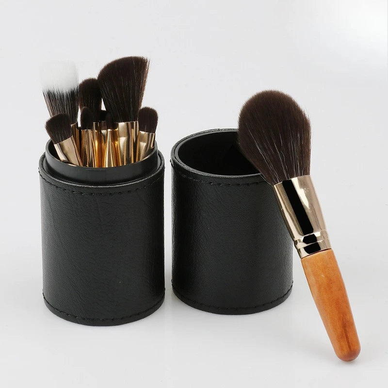 Mini PU Leather Makeup Brush Holder & Cosmetic Storage Bucket Makeup Brush Holder QXL