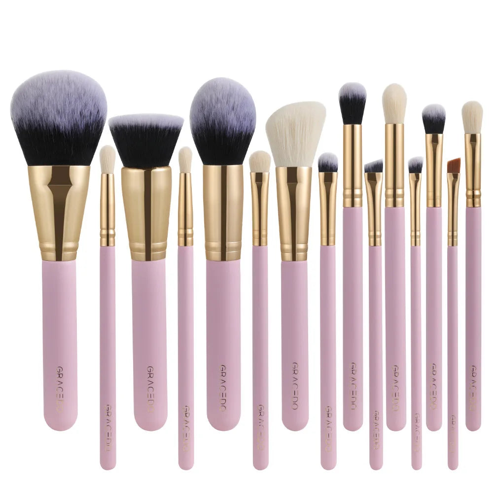7-Piece Pink Makeup Brush Set | Wood Handle Nylon Bristles Makeup Brush Set QXL 15piece makeup brus